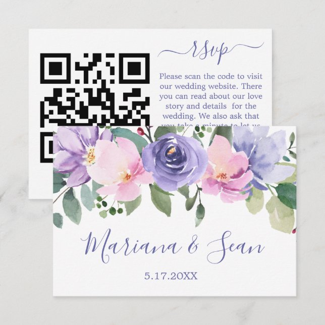 Agradecimiento Tarjeta de respuesta de código QR de boda floral p (Anverso / Reverso)