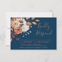 Tarjeta de respuesta de cumpleaños floral azul mar