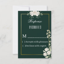 Tarjeta de respuesta floral elegante verde y dorad