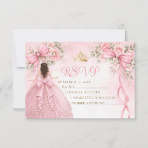 Agradecimiento Tarjeta de respuesta para quinceañera con lazo de