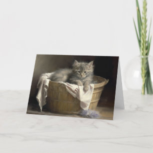 Agradecimiento Tarjeta De Retrato Gray Kitten En Tiempo De Reprod