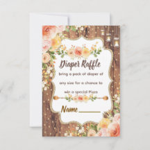 Tarjeta de rifa de pañales con flores rústicas en 