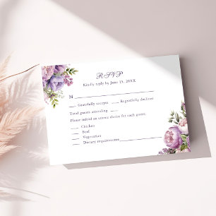 Agradecimiento Tarjeta de RSVP de Boda Boho Lilas Peonías y Flore