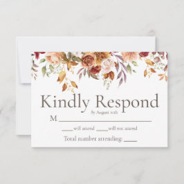 Agradecimiento Tarjeta de RSVP de Boda Floral de Follaje de Otoño