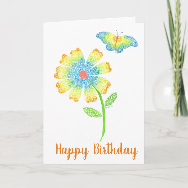 Agradecimiento Tarjeta de saludo de mariposa y margarita (Anverso)