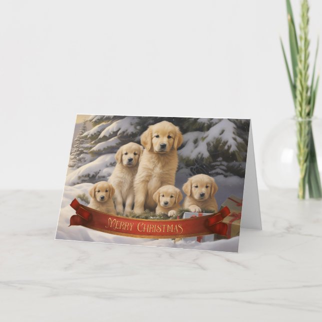 Agradecimiento Tarjeta de saludo de Navidades de Golden Retriever (Anverso)