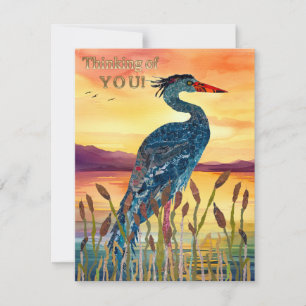 Agradecimiento Tarjeta de saludo del atardecer de la garza azul