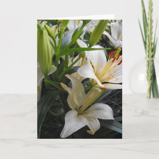 Agradecimiento Tarjeta de saludo en blanco con flores de lirio bl (Anverso)