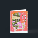 Agradecimiento Tarjeta de saludo Fancy Winter Cat BLANK<br><div class="desc">Este diseño de gatos de invierno en blanco proviene de una obra de arte original. Adecuado para encuadernación.</div>