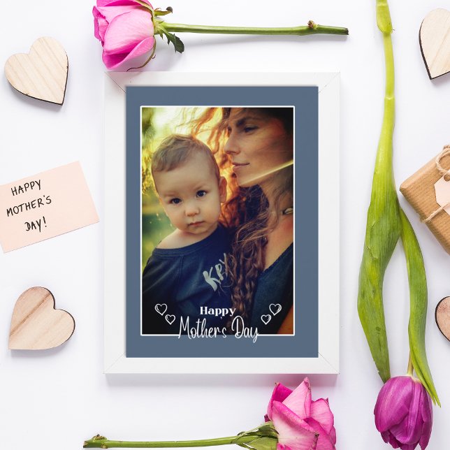 Agradecimiento Tarjeta del Día de la Madre azul con foto para el  (Subido por el creador)