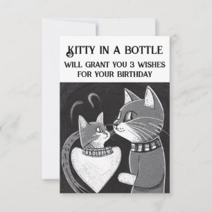 Agradecimiento Tarjeta divertida de cumpleaños Kitty en una botel