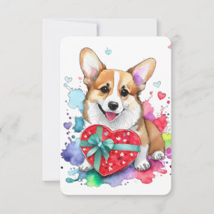 Agradecimiento Tarjeta El día de San Valentín Corgi - Perro acuar