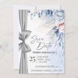 Agradecimiento Tarjeta elegante de fecha de salvación floral azul