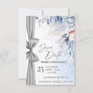 Agradecimiento Tarjeta elegante de fecha de salvación floral azul
