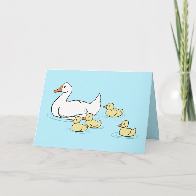 Agradecimiento Tarjeta en blanco azul de Mama Duck & Baby (Anverso)