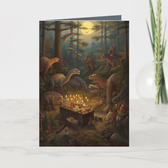 Agradecimiento Tarjeta en blanco de celebración de dinosaurio (Anverso)