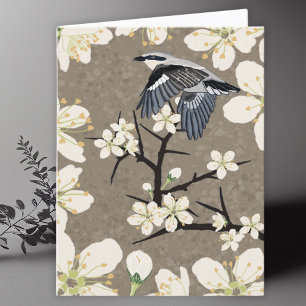 Agradecimiento Tarjeta en blanco de dibujo de aves y flores