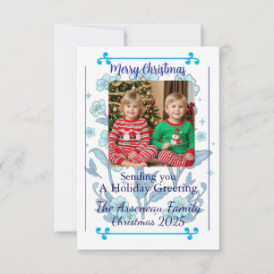 Agradecimiento Tarjeta Floral Azul Desvaída de Navidad Personaliz