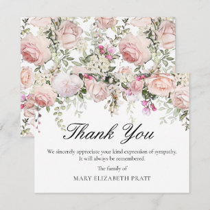 Agradecimiento Tarjeta floral de funeral de rosa rosa
