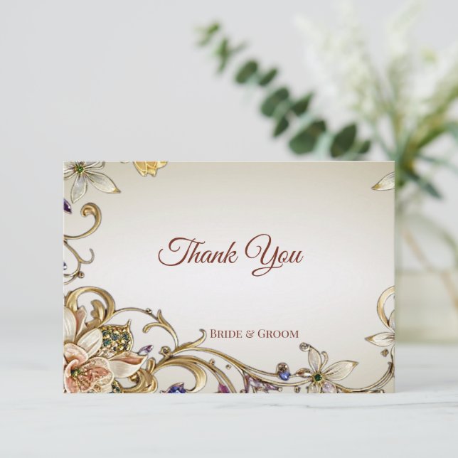 Agradecimiento Tarjeta Floral de oro blanco (Anverso de pie)