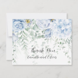 Agradecimiento Tarjeta Floral de Rosas Azules y Blancas Pálidas