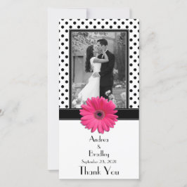 Agradecimiento Tarjeta fotográfica de Boda de puntos de polka bla
