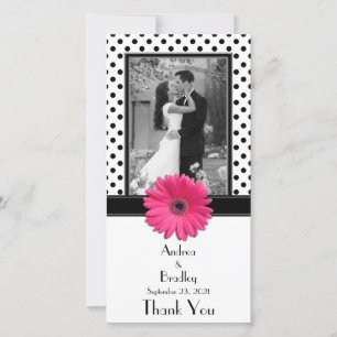 Agradecimiento Tarjeta fotográfica de Boda de puntos de polka bla