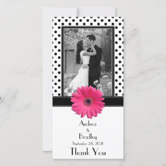 Agradecimiento Tarjeta fotográfica de Boda de puntos de polka bla