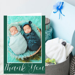 Agradecimiento Tarjeta fotográfica de nacimiento de gemelos Dou