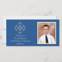Tarjeta fotográfica Royal Blue Damask de Christian
