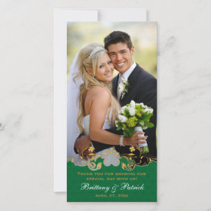 Agradecimiento Tarjeta fotográfica verde, blanca, Boda de los des