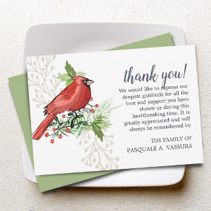Agradecimiento Tarjeta funeral de pájaro cardenal de 3.5"x5"