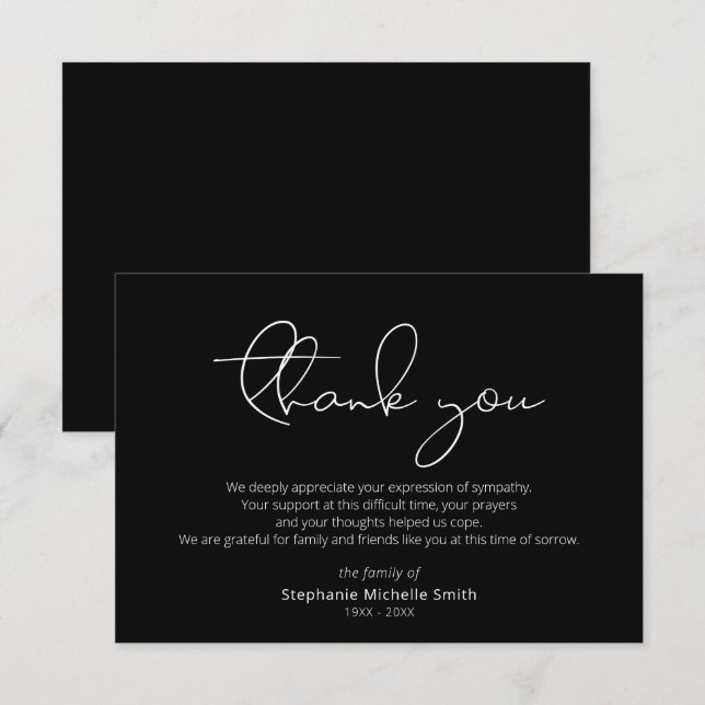 Agradecimiento Tarjeta funeraria gracias a la simpatía de escritu (Anverso / Reverso)