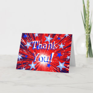 Agradecimiento Tarjeta "Gracias" azul blanco rojo de fuegos artif