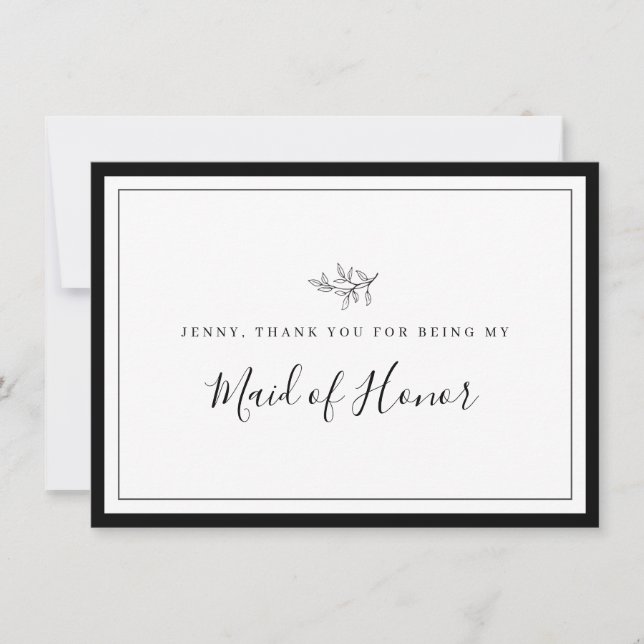 Agradecimiento Tarjeta Maid of Honor Thankyou de Leaf Fronteriza  (Anverso)