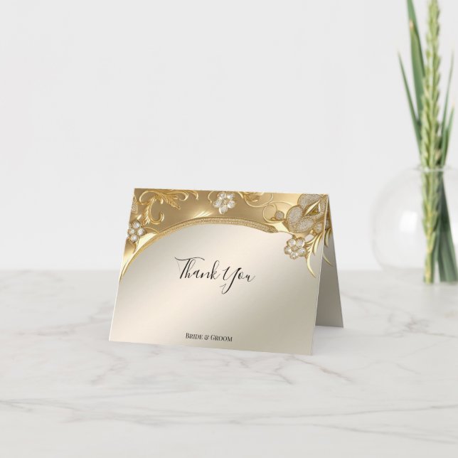 Agradecimiento Tarjeta Ornate Floral de Oro (Anverso)