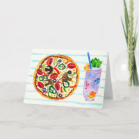 Tarjeta para foodie de pizza y cóctel