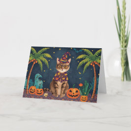 Agradecimiento Tarjeta para gato tropical de Halloween con cuidad