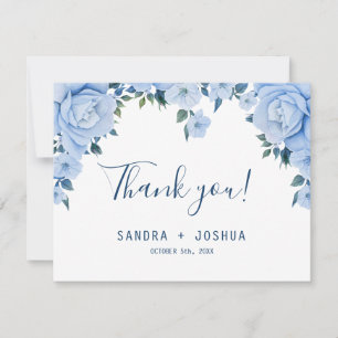 Agradecimiento Tarjeta plana de boda Gracias Rosas Azules