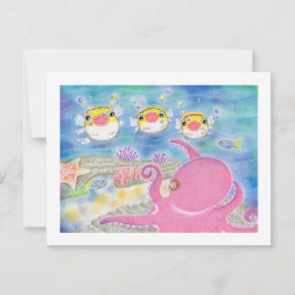 Agradecimiento Tarjeta plana de música de pez puercoespín pulpo p