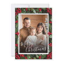Tarjeta plana de Navidad con borde de acebo