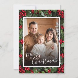 Agradecimiento Tarjeta plana de Navidad con borde de acebo