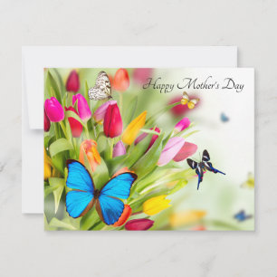 Agradecimiento Tarjeta plana del día de la madre con mariposas y