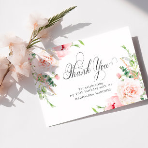 Agradecimiento Tarjeta plana floral de peonía rosa por cumpleaños