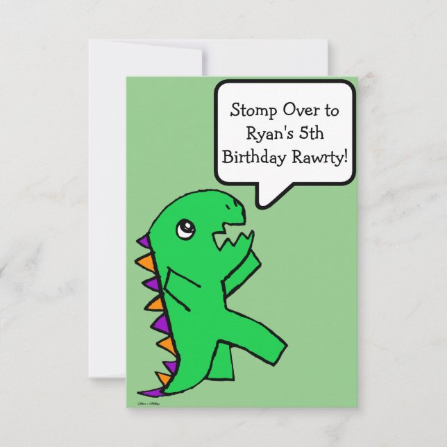 Agradecimiento Tarjeta plana verde invitada de cumpleaños de dino (Anverso)