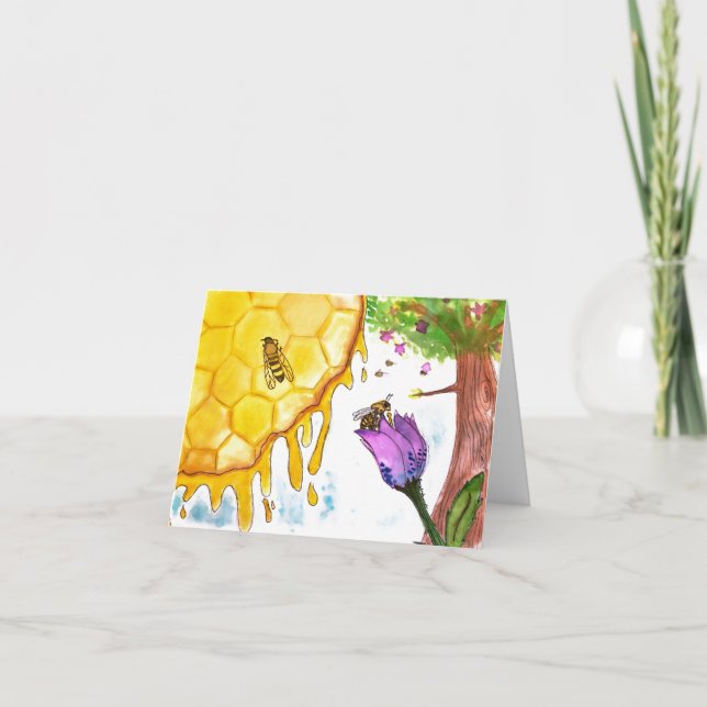 Agradecimiento Tarjeta plegada de abeja, miel y flor por Emma & E (Anverso)