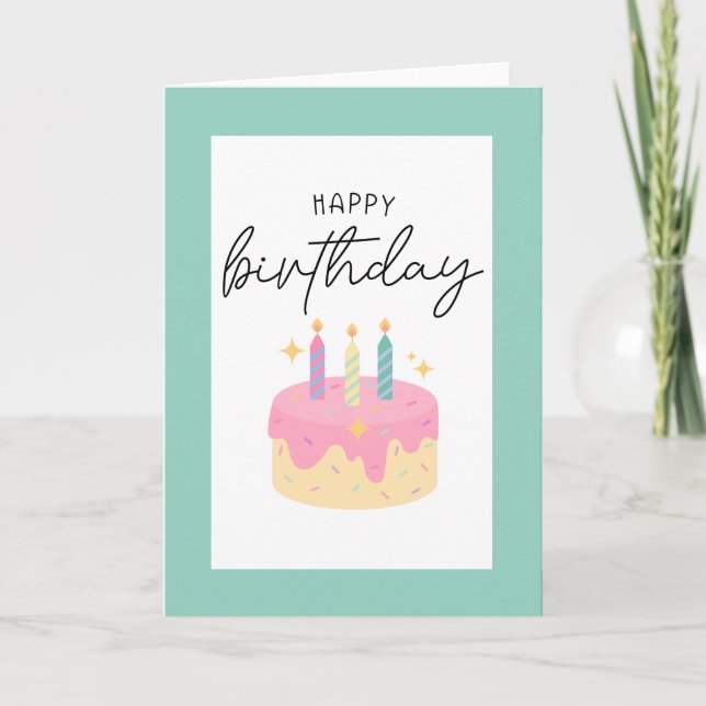 Agradecimiento Tarjeta plegada de cumpleaños feliz con borde verd (Anverso)
