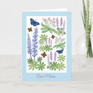 Agradecimiento Tarjeta plegada de flores silvestres y mariposas d