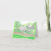 Tarjeta plegada de la granja de piedra dibujada a