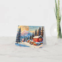 tarjeta plegada de paisaje vintage de navidad